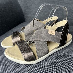 Ecco Damara Sandals Womens 40 / 9 Brown Leather Cross Strap Stretchy Comfort